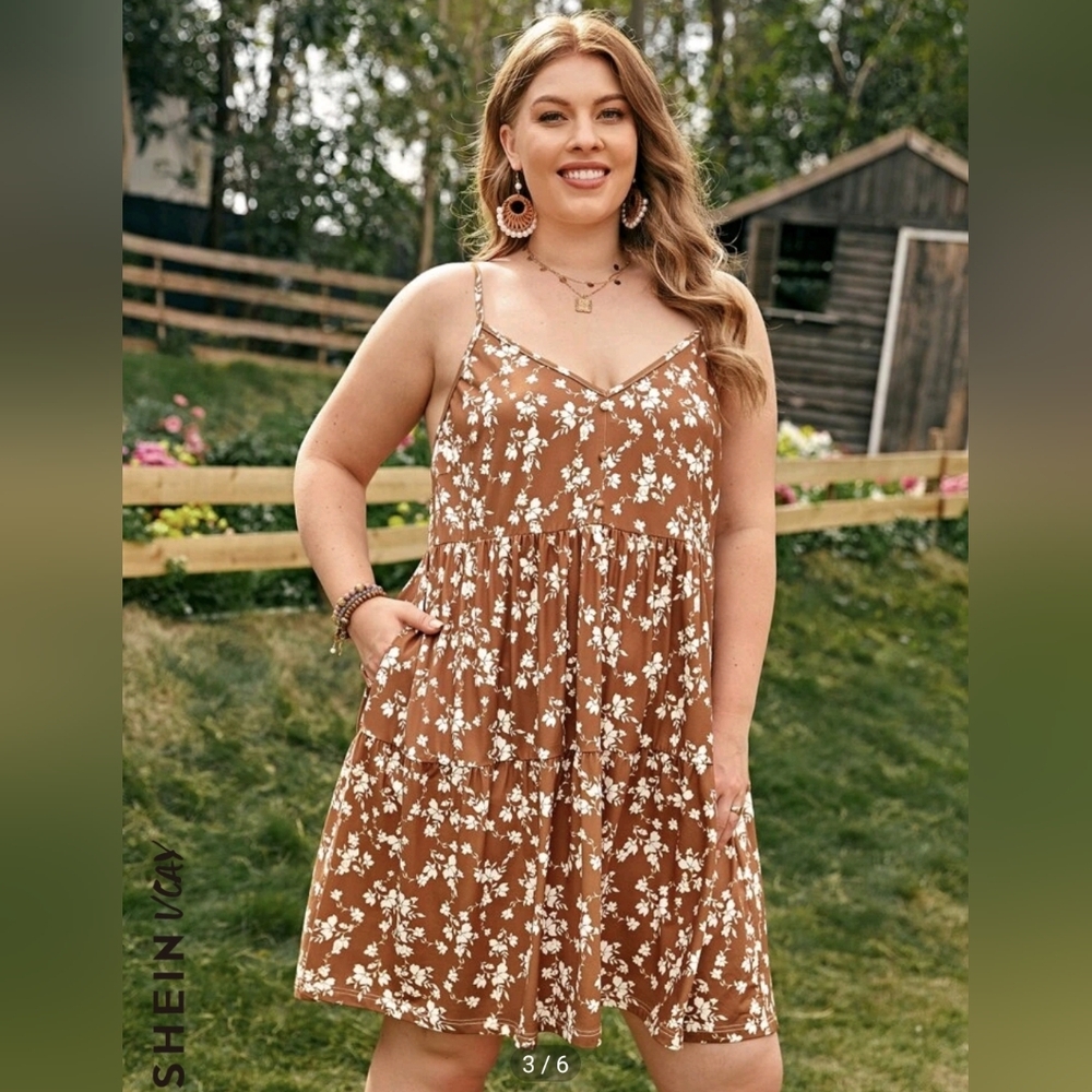 Shein Curve Brown Floral Dress 3XL